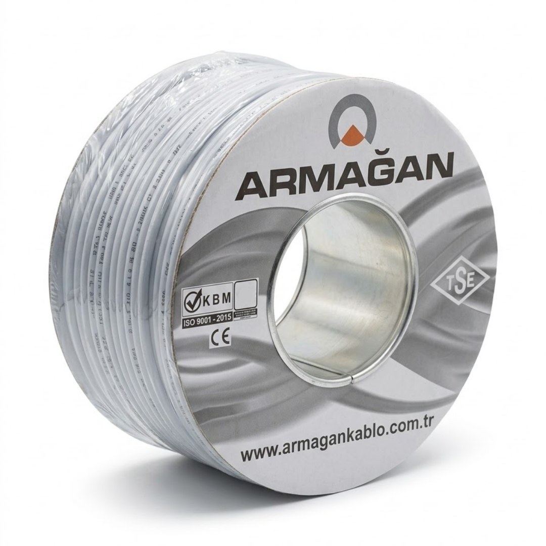 Armağan RG6 U/4 CCS/AL 80Tel Koaksiyel Kablo Beyaz - 100 Metre