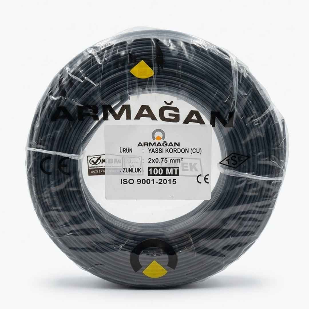 Armağan 2x0.75mm Yassı Kordon Bakır Kablo Siyah - 100 Metre