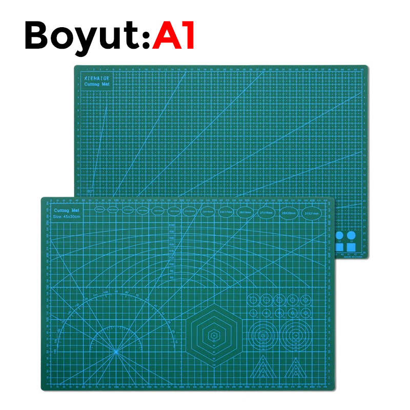 Çift Taraflı Yanmaz Kendini Onaran Kesim Matı - Boyut:-A1 (594x841) Renk: Yeşil