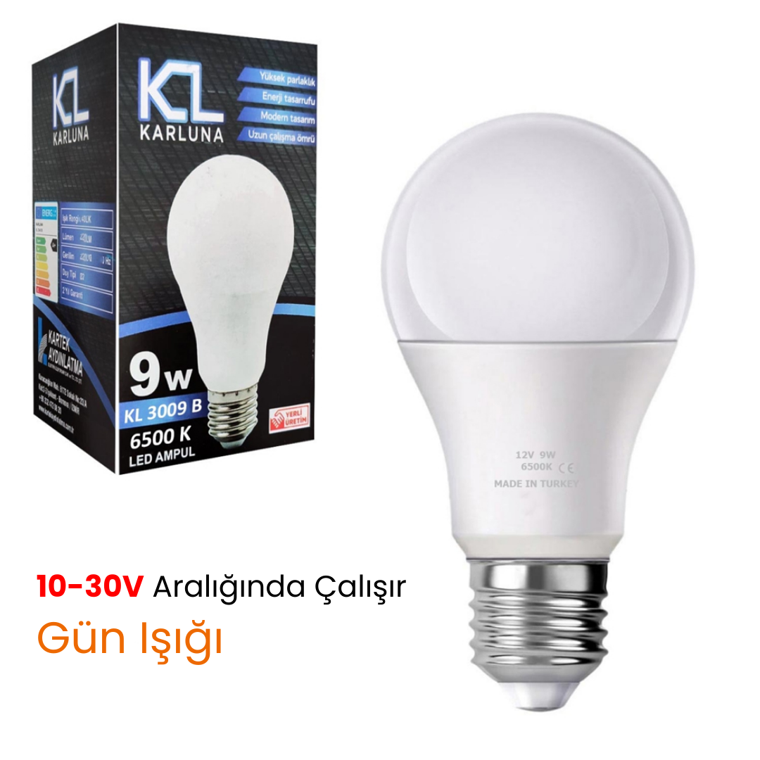 12V (10V-30V Aralığında Çalışır) Gün Işığı LED Ampül 9W K:250