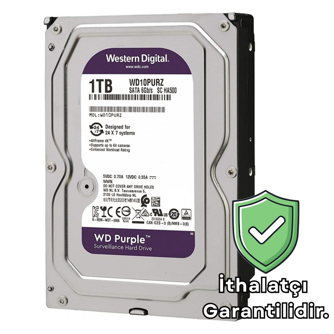 WD Purple 1TB 3.5" 7/24 Güvenlik Harddiski - 5400RPM 64MB Cache SATA 3.0