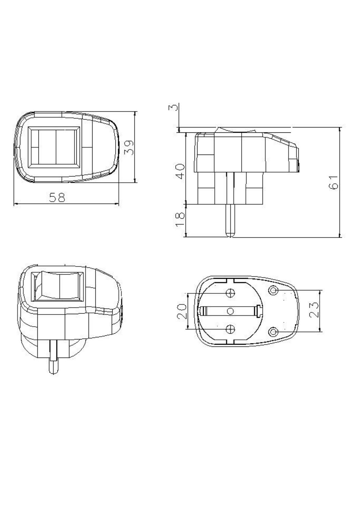Setel Topraklı Anahtarlı Siyah Fiş