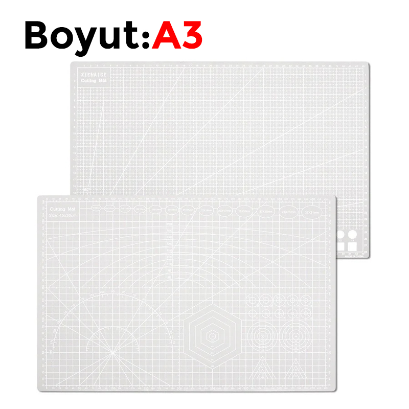 Çift Taraflı Yanmaz Kendini Onaran Kesim Matı - Boyut:-A3 (297x420) Renk: Gri