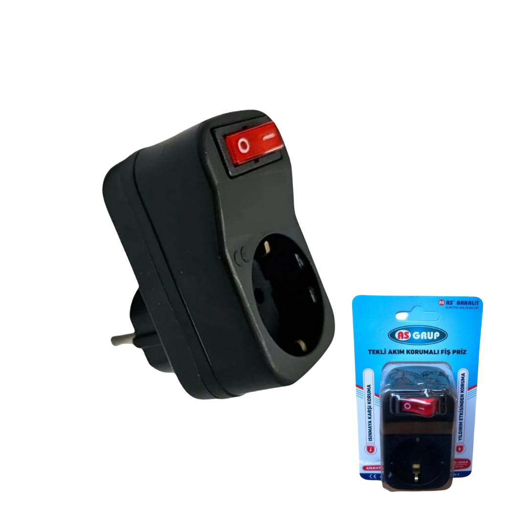 AS Grup Tekli Akım K. Fiş Priz Siyah KOLİ 60 ADT