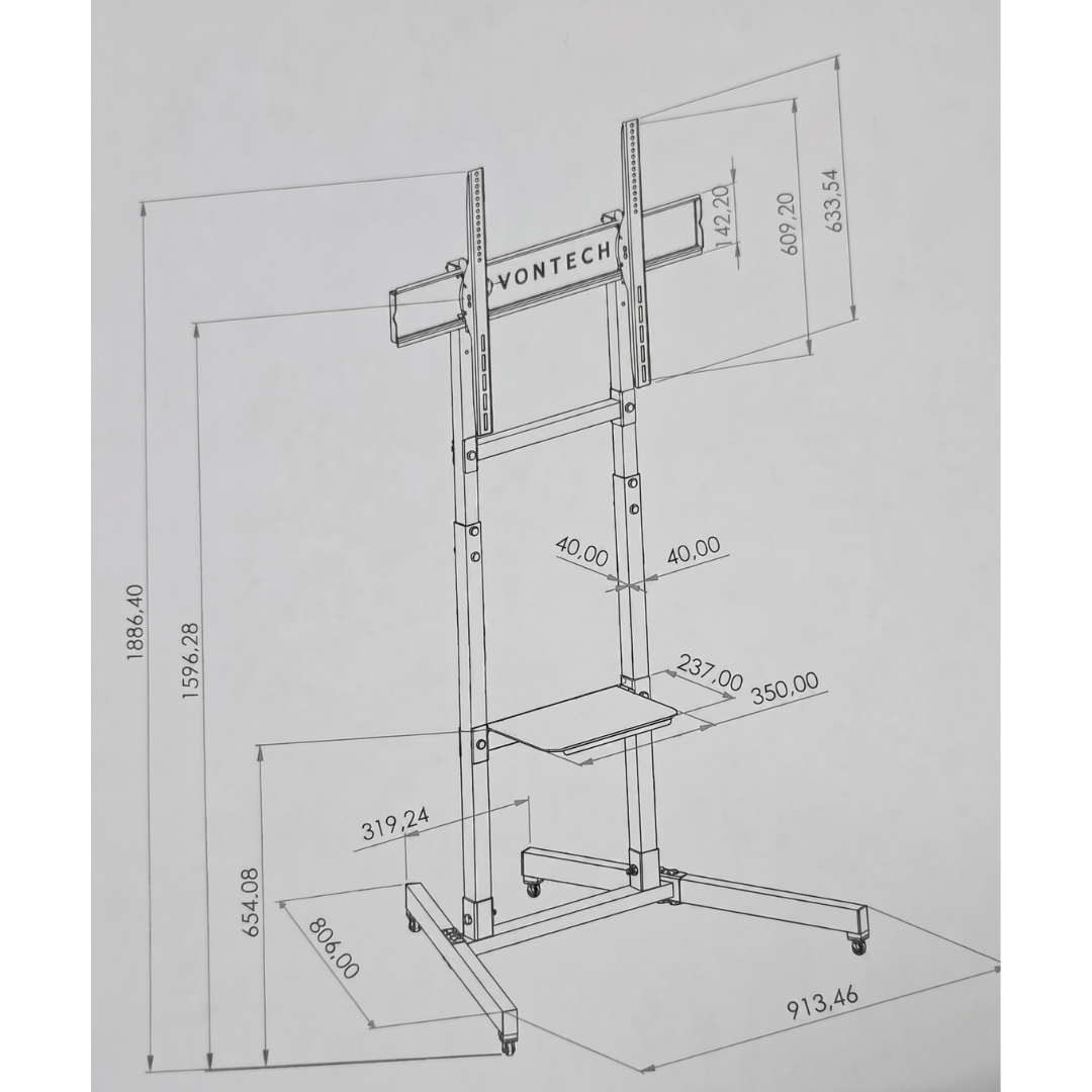 Vontech V5510TS 55"-100" Tekerlekli Ayaklı TV Standı - Yükseklik Ayarlı