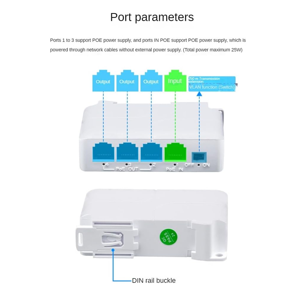 4 Port PoE Switch 10/100Mbps Pasif Ethernet Güç Dağıtıcı