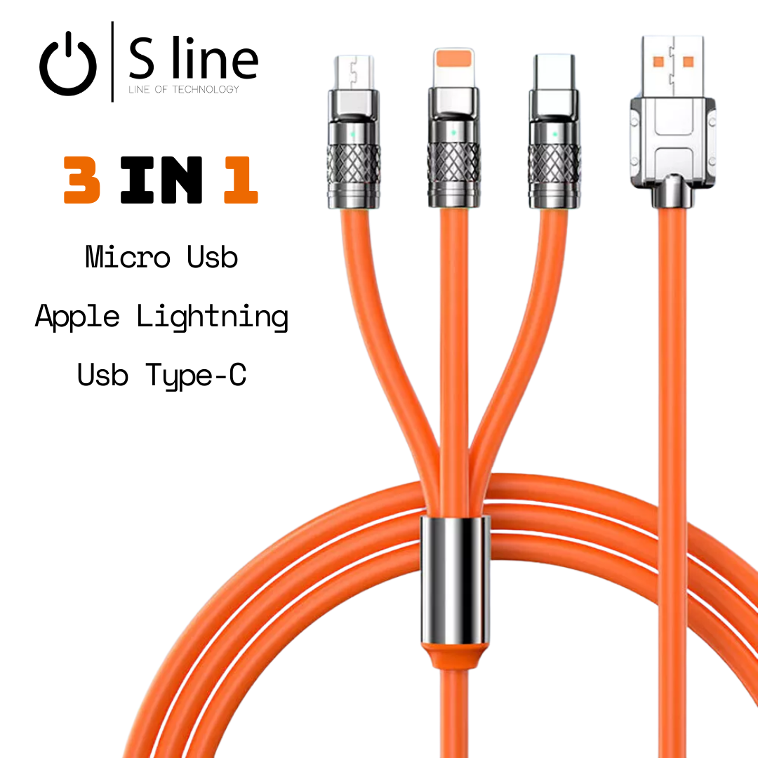 USB to Lightning,Type C, Micro USB Kablo 1,2 metre (3in1)