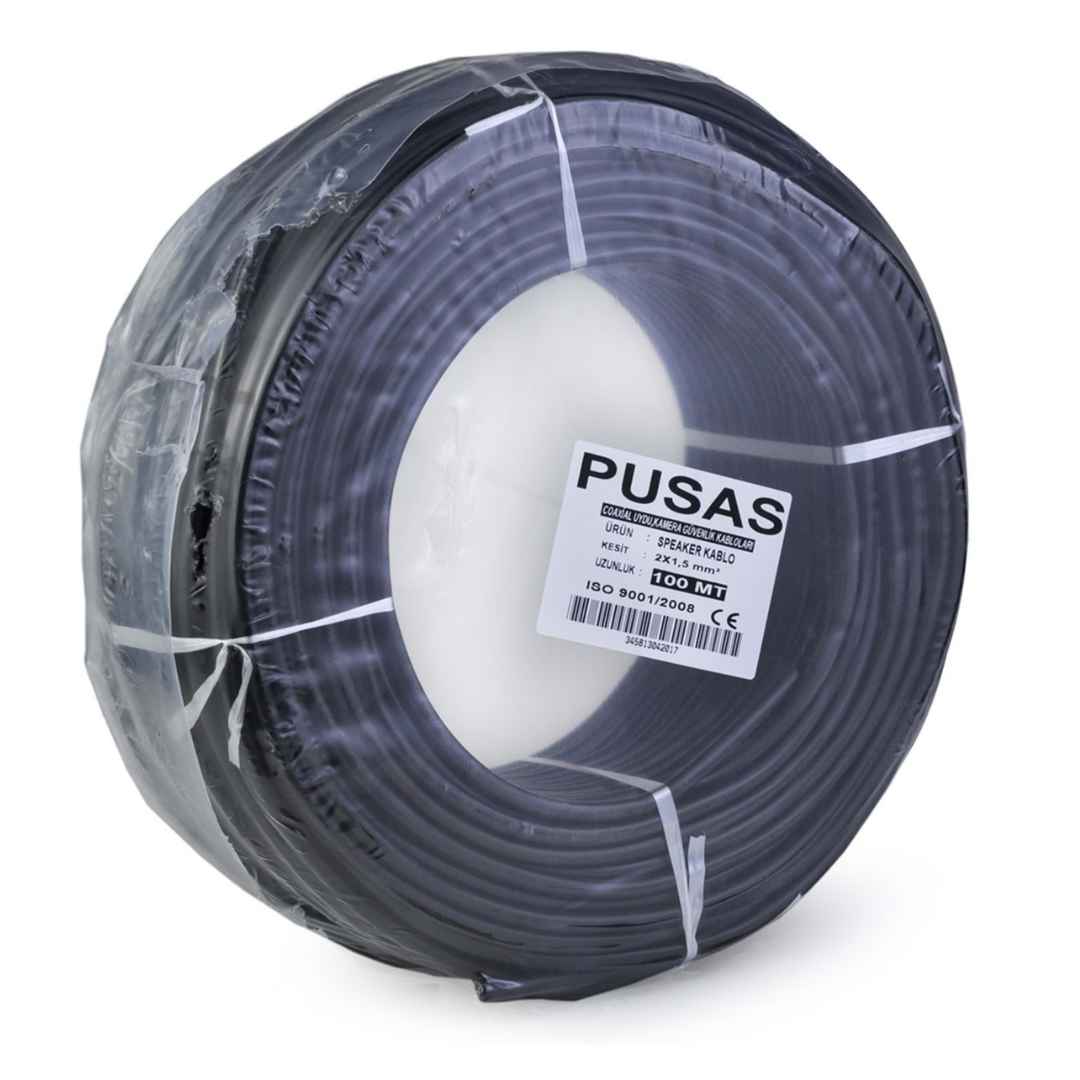 Pusas 2x1.5mm Speaker Kablo Siyah - 100 Metre